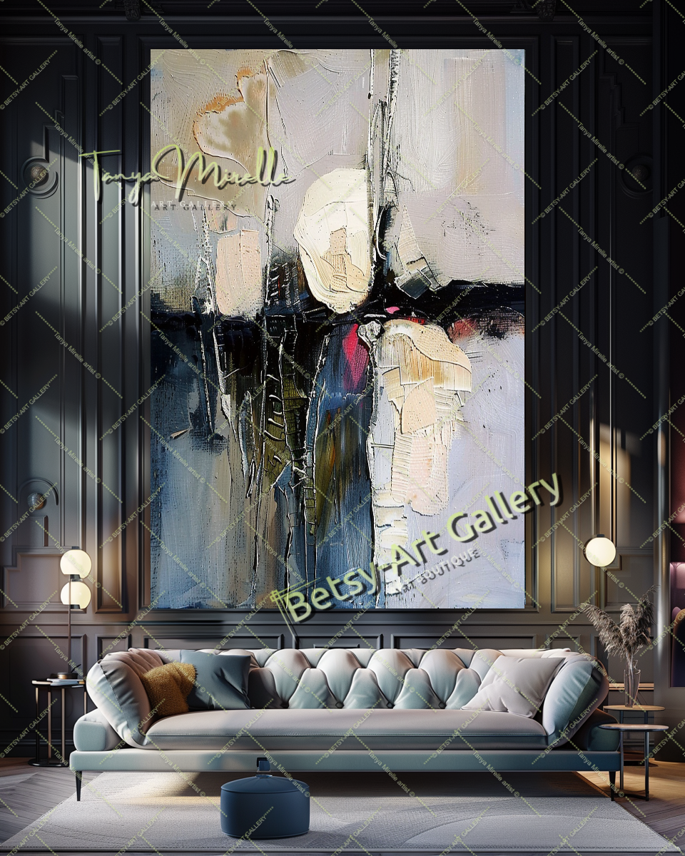 Gray Beige Abstract Painting – Large Modern Wall Art #145