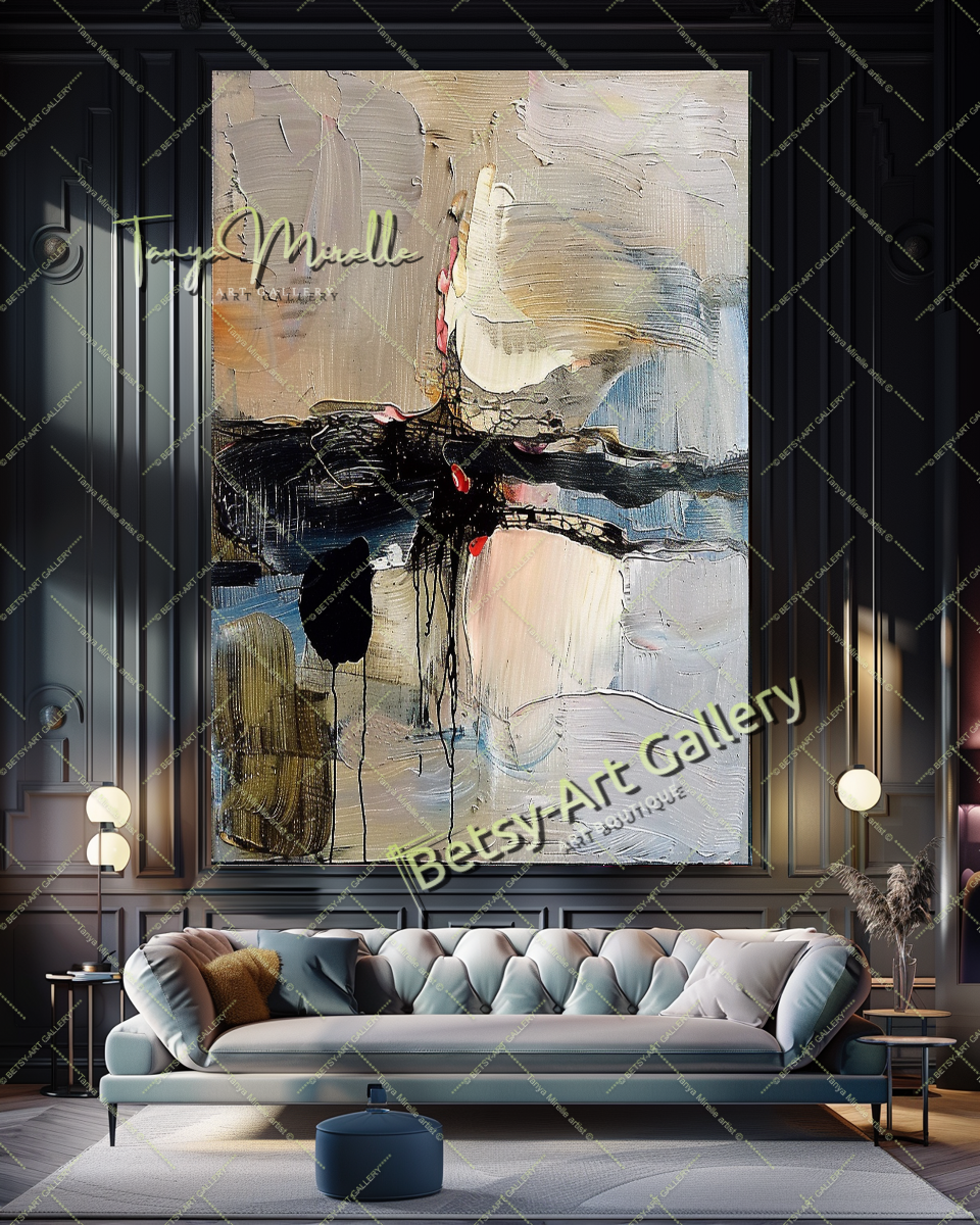 Gray Beige Abstract Painting – Large Modern Wall Art #145