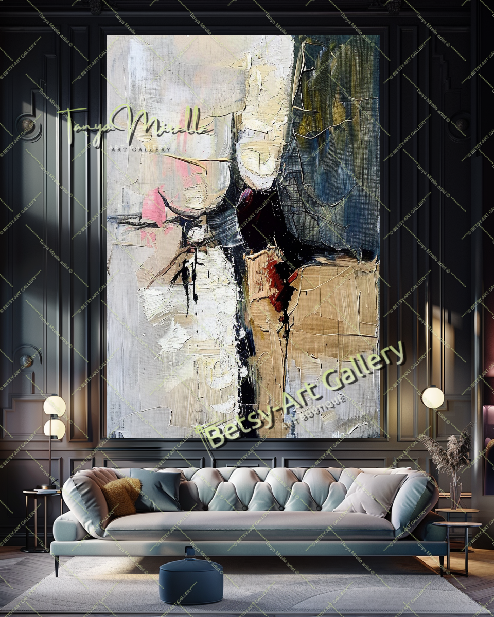 Gray Beige Abstract Painting – Large Modern Wall Art #145