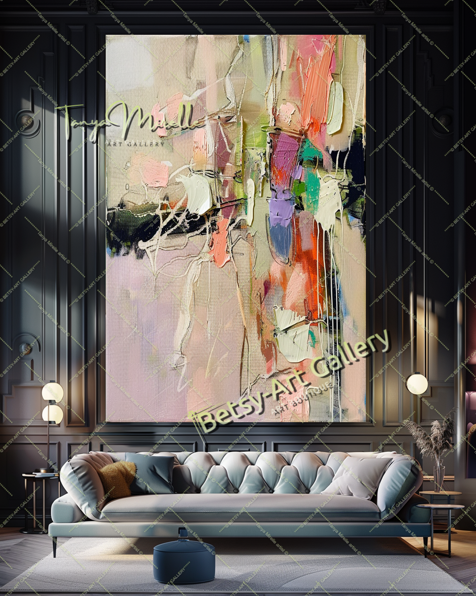 Pastel Colors Abstract Painting – Large Modern Wall Art #146