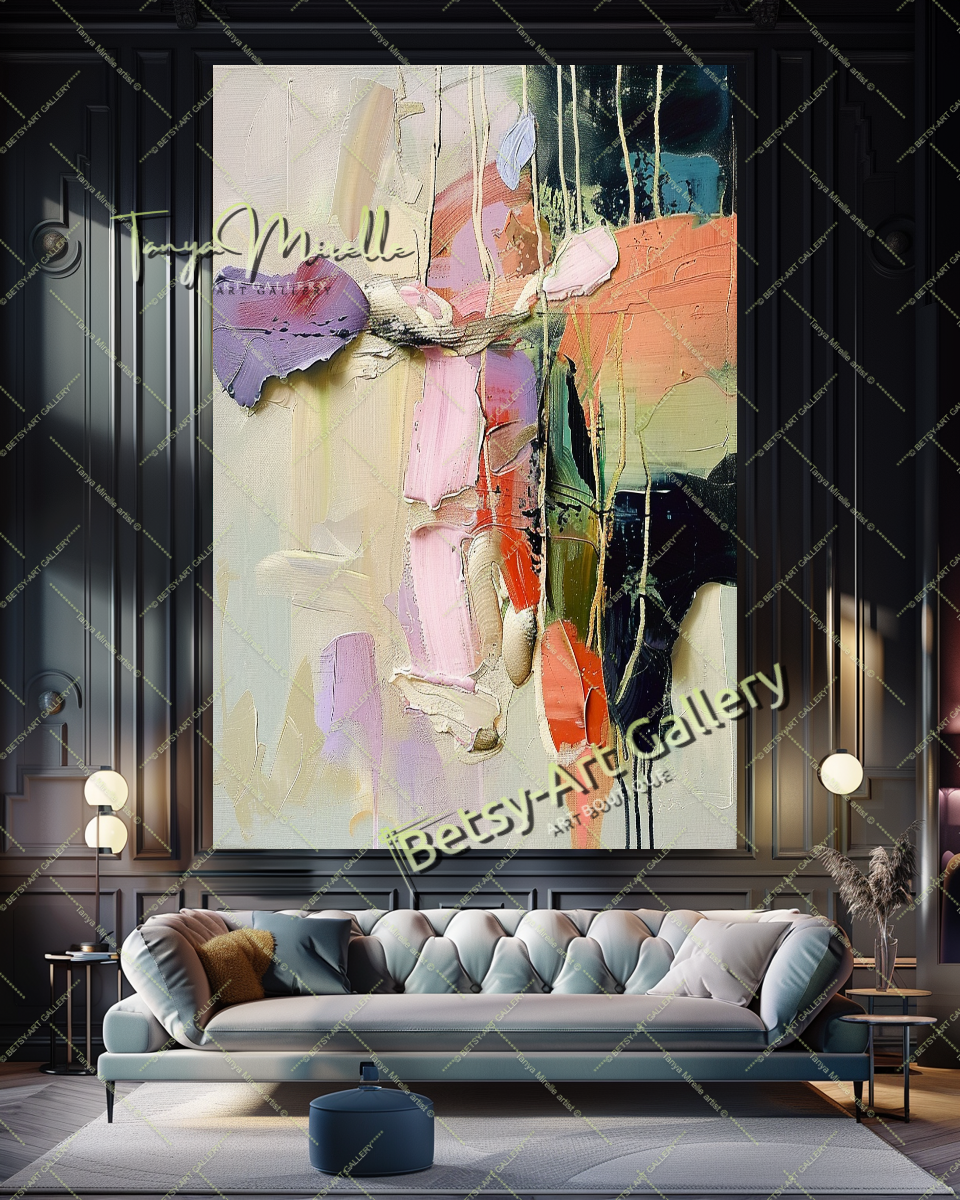 Pastel Colors Abstract Painting – Large Modern Wall Art #146