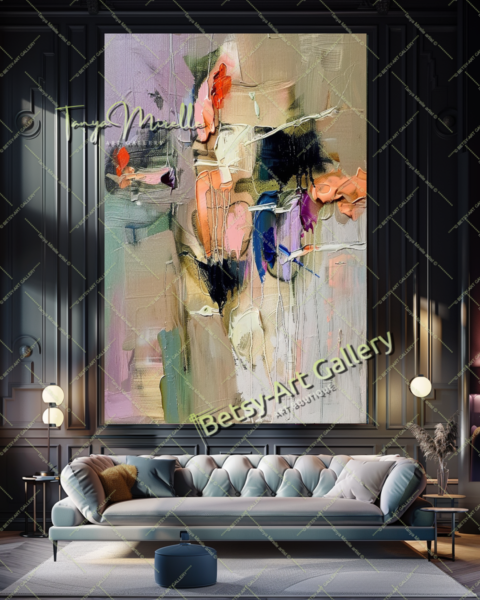 Pastel Colors Abstract Painting – Large Modern Wall Art #146