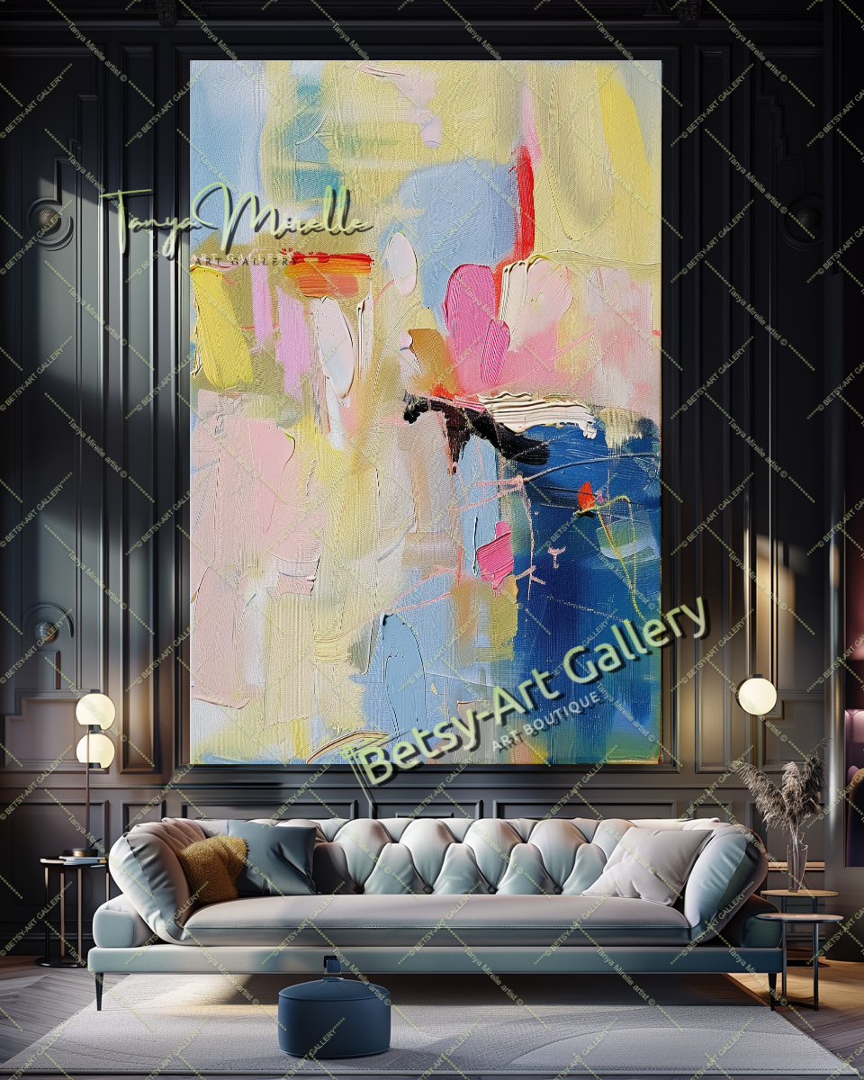 Soft Pastel Abstract Painting – Large Modern Wall Art #149