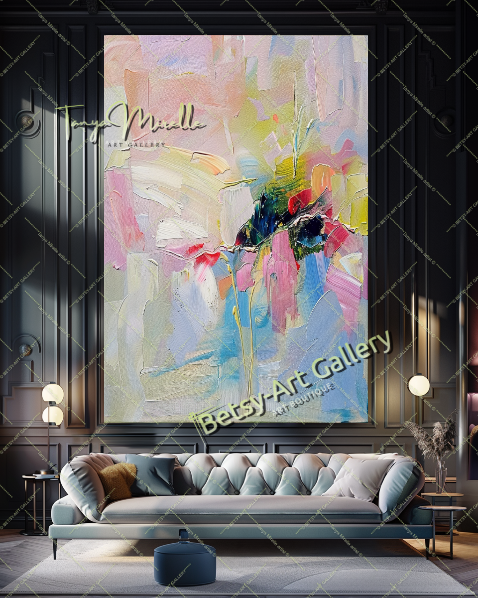 Soft Pastel Abstract Painting – Large Modern Wall Art #149
