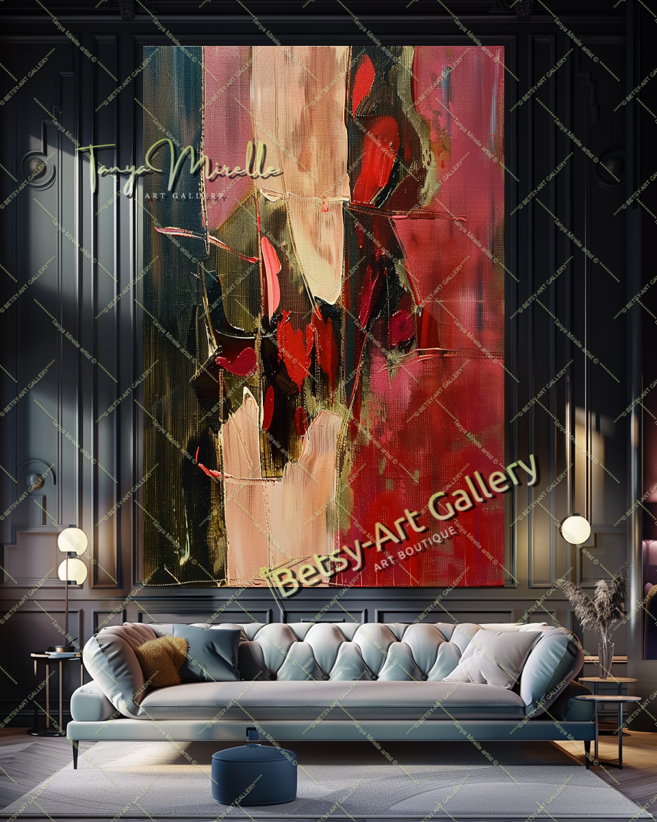 Bold Red Abstract Painting – Large Modern Wall Art #151