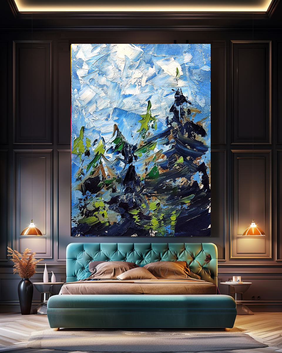 Modern Abstract Wall Art for living room, Blue Landscape Art, Impasto Oil Painting on Canvas