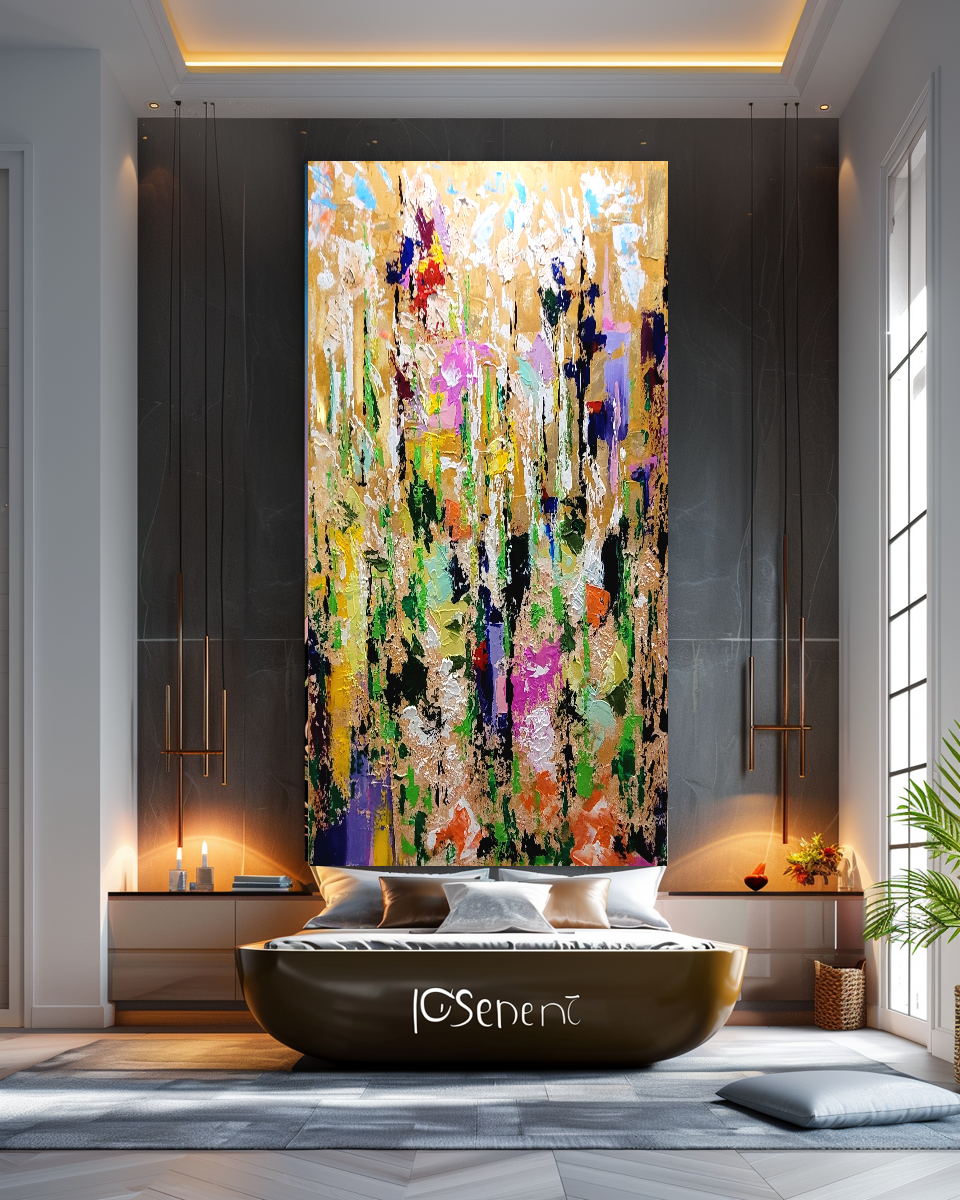LARGE Modern Abstract Art, Impasto Oil Painting on Canvas, Colorful Floral Wall Art for living room