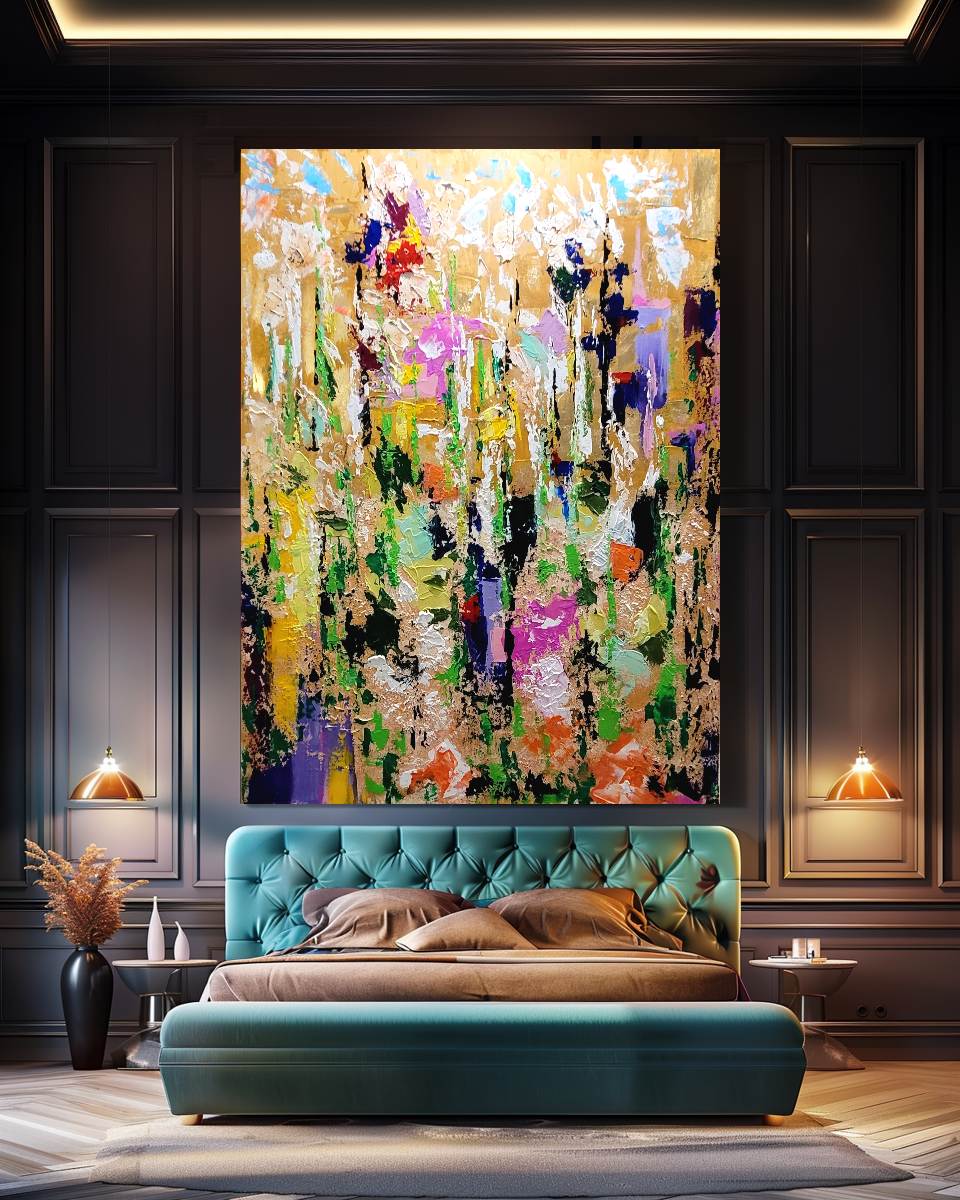 LARGE Modern Abstract Art, Impasto Oil Painting on Canvas, Colorful Floral Wall Art for living room