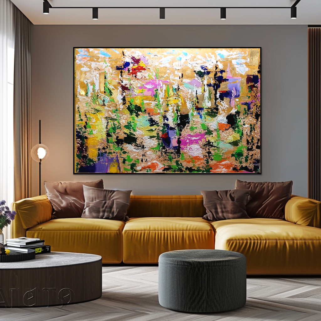 LARGE Modern Abstract Art, Impasto Oil Painting on Canvas, Colorful Floral Wall Art for living room