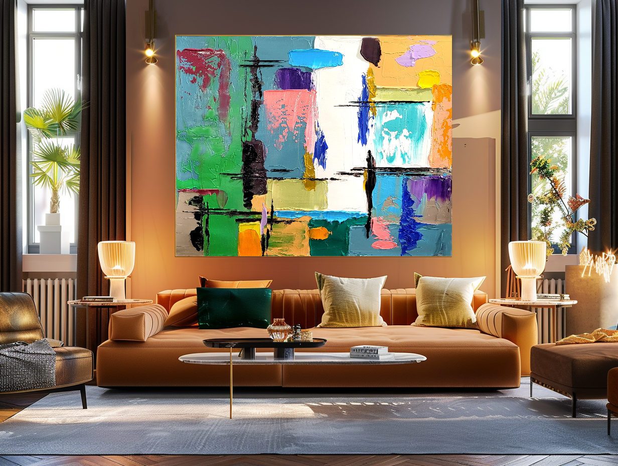 Modern Abstract Art for Living room, Geometric Impasto Oil Painting on Canvas