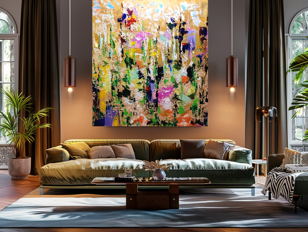 LARGE Modern Abstract Art, Impasto Oil Painting on Canvas, Colorful Floral Wall Art for living room