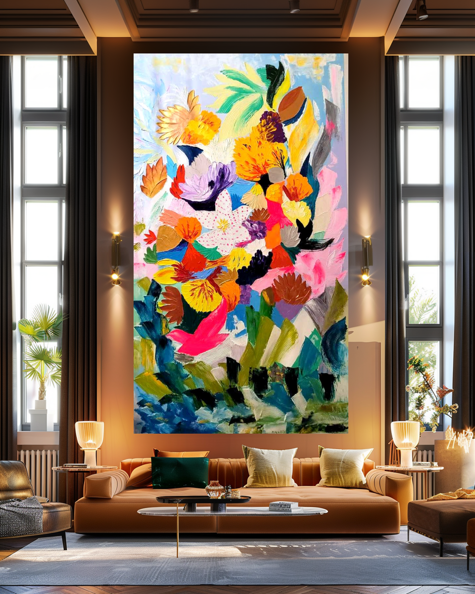 Vibrant Underwater World, Abstract Painting for Living room, Impasto Oil Painting on Canvas