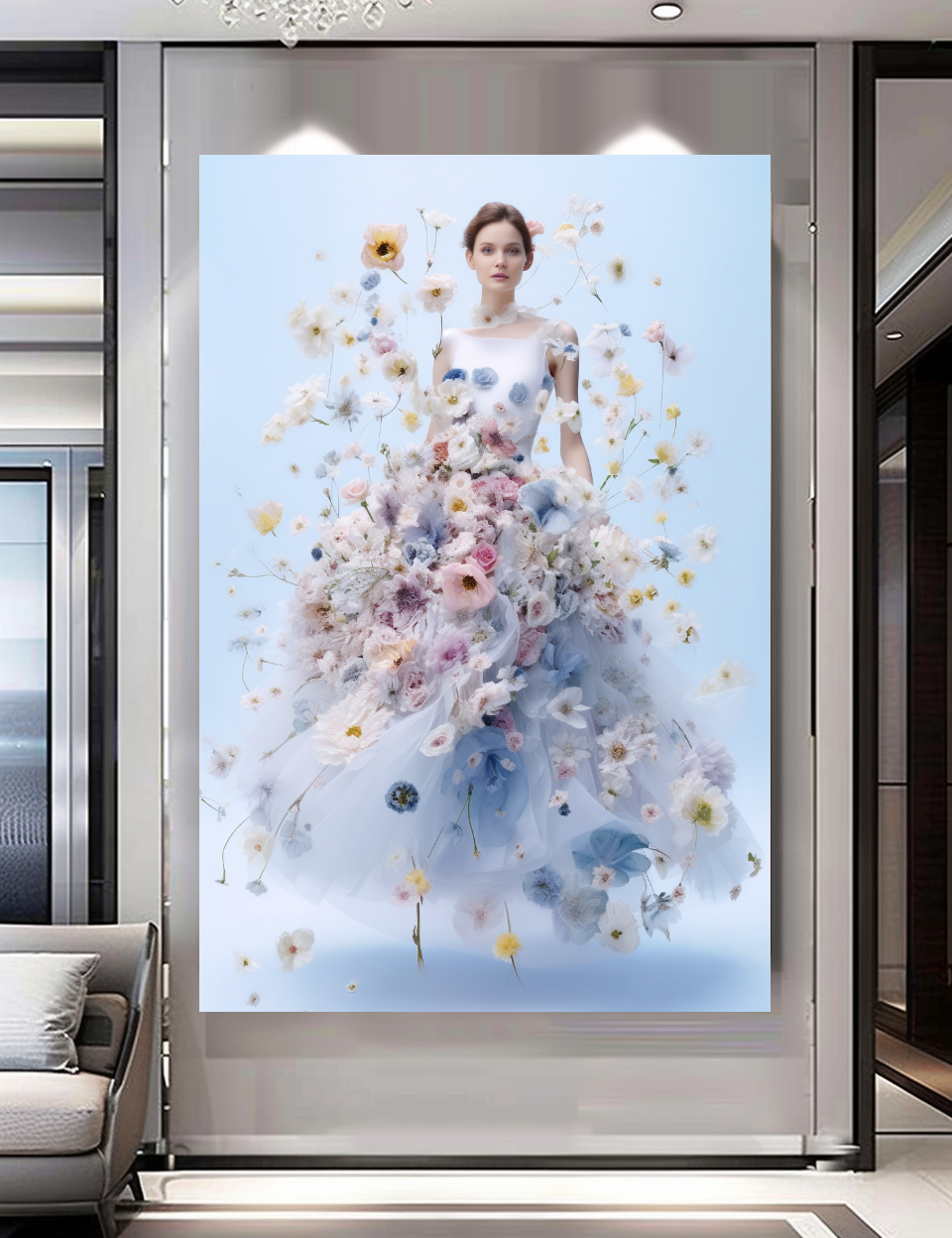 Floral Elegance in Bloom - Floral Woman Canvas Art - Romantic Print on Canvas - Luxury Canvas Wall Art