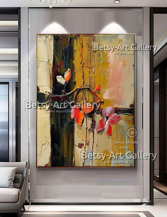 Abstract Floral Painting on Canvas - Textured Impasto Artwork #63