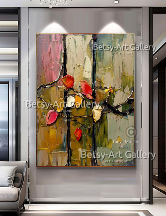 Abstract Floral Painting on Canvas - Textured Impasto Artwork #62