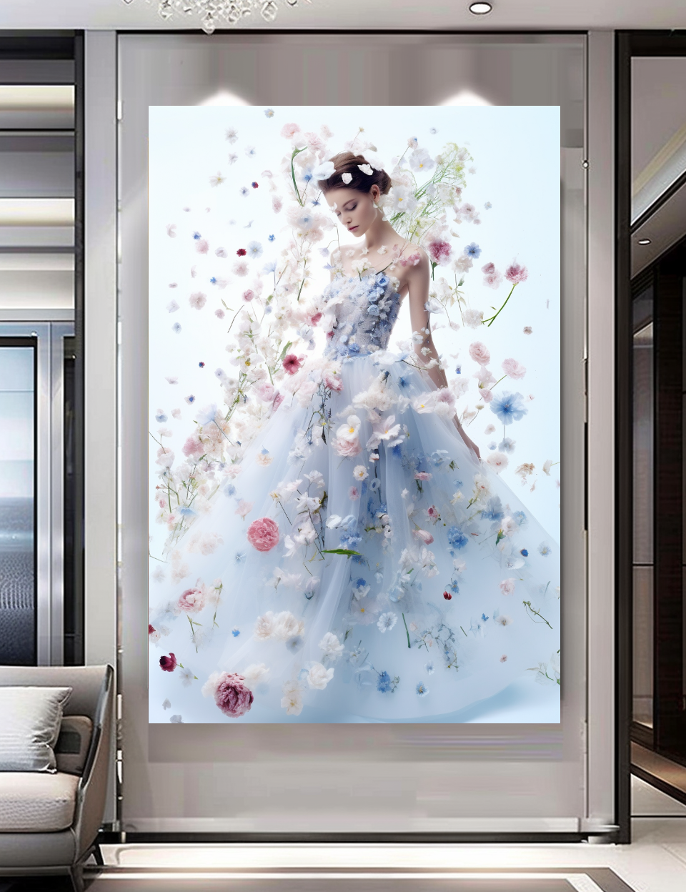 Floral Elegance in Bloom - Floral Woman Canvas Art - Romantic Print on Canvas - Luxury Canvas Wall Art