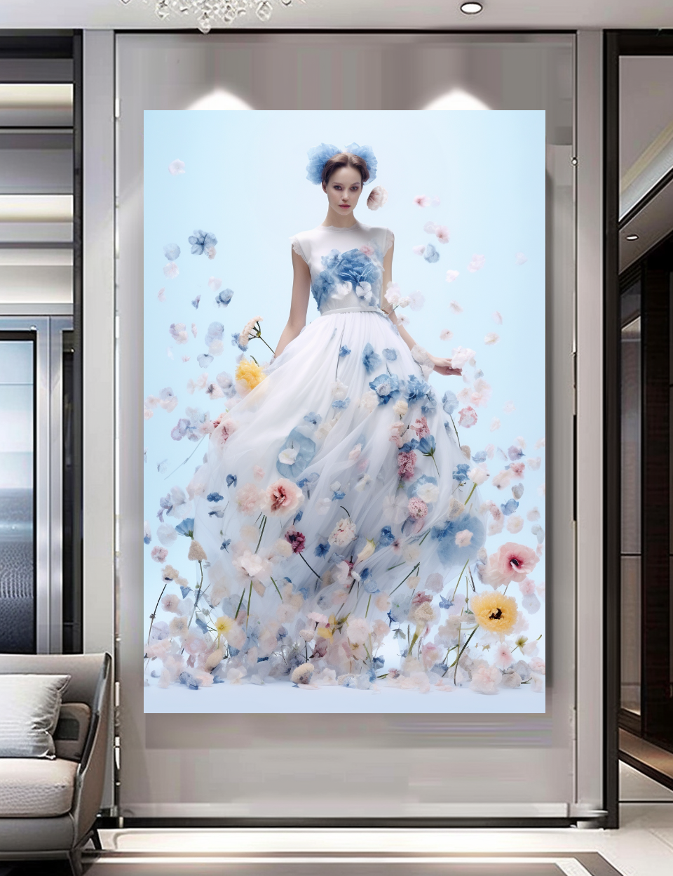 Floral Elegance in Bloom - Floral Woman Canvas Art - Romantic Print on Canvas - Luxury Canvas Wall Art
