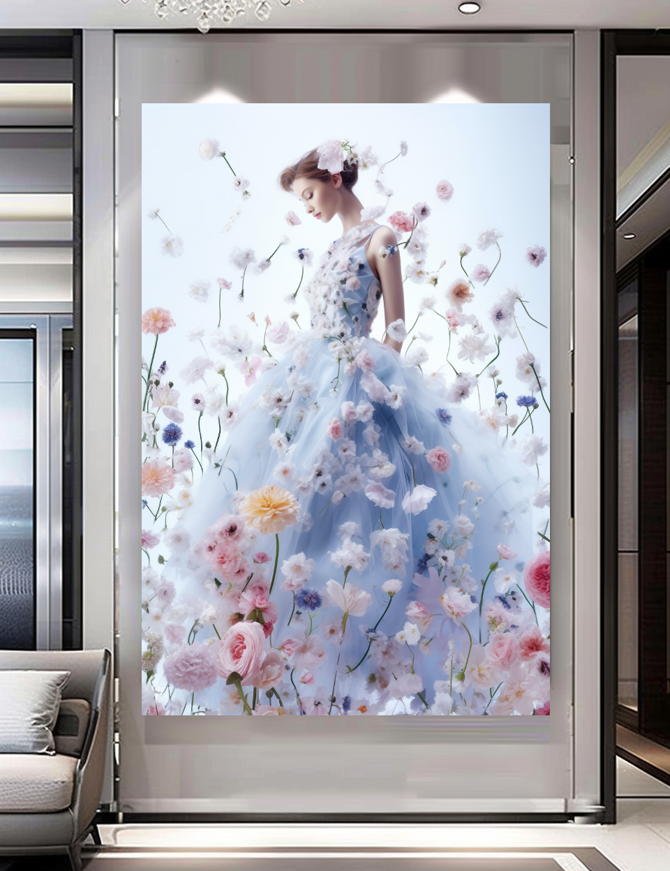 Floral Elegance in Bloom - Floral Woman Canvas Art - Romantic Print on Canvas - Luxury Canvas Wall Art