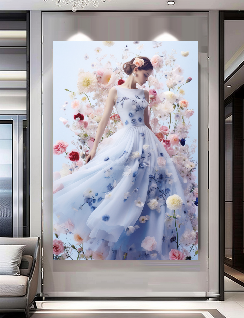 Floral Elegance in Bloom - Floral Woman Canvas Art - Romantic Print on Canvas - Luxury Canvas Wall Art