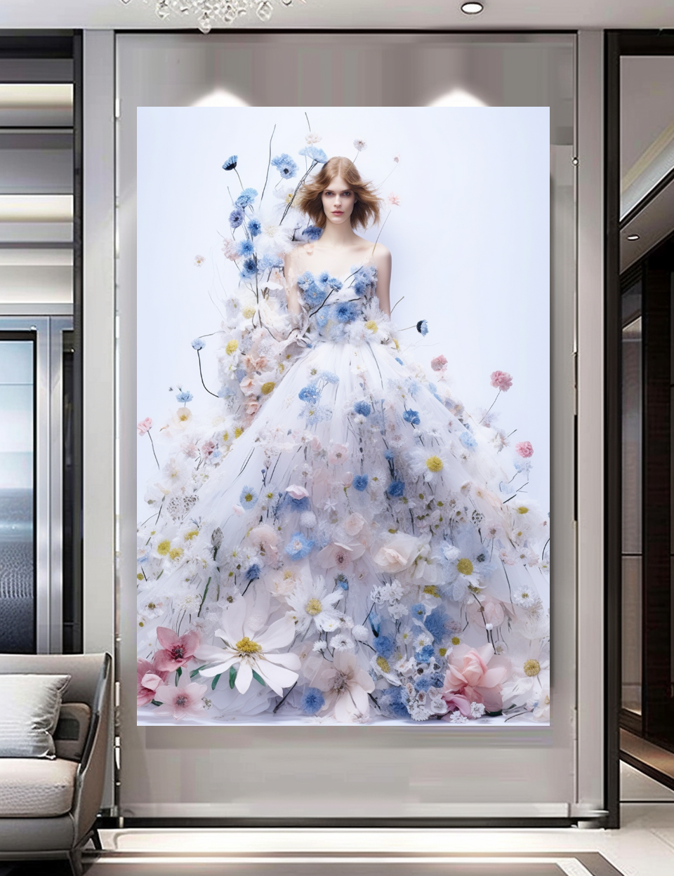 Floral Elegance in Bloom - Floral Woman Canvas Art - Romantic Print on Canvas - Luxury Canvas Wall Art