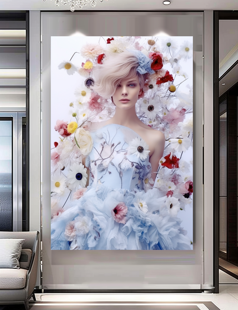 Modern Grace - Floral Woman Canvas Art - Romantic Print on Canvas - Elegant Home Decor
