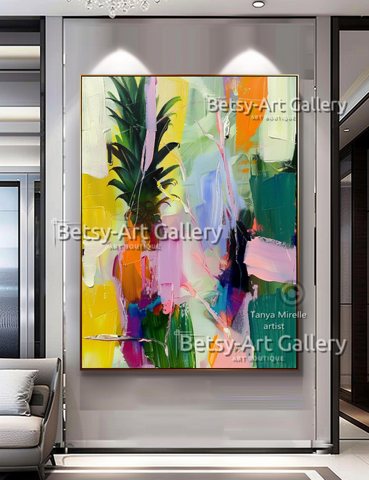 Tropical Radiance – Abstract Pineapple Textured Impasto Wall Art #79