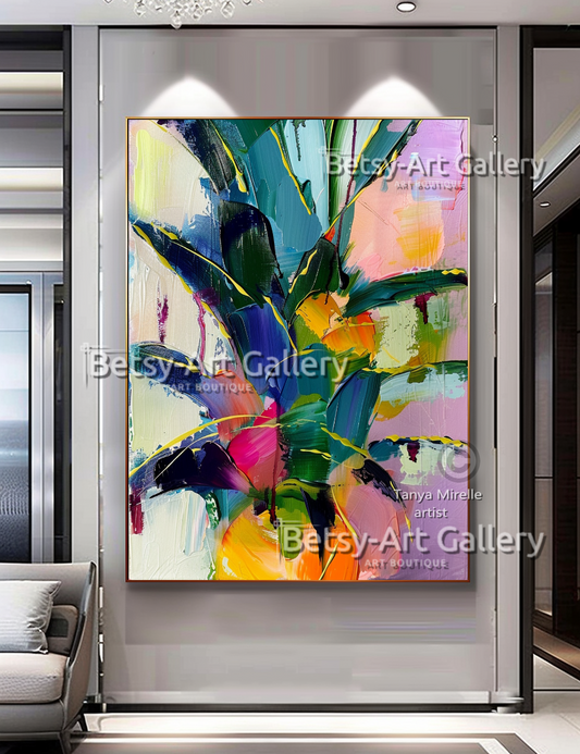 Tropical Radiance – Abstract Pineapple Textured Impasto Wall Art #77