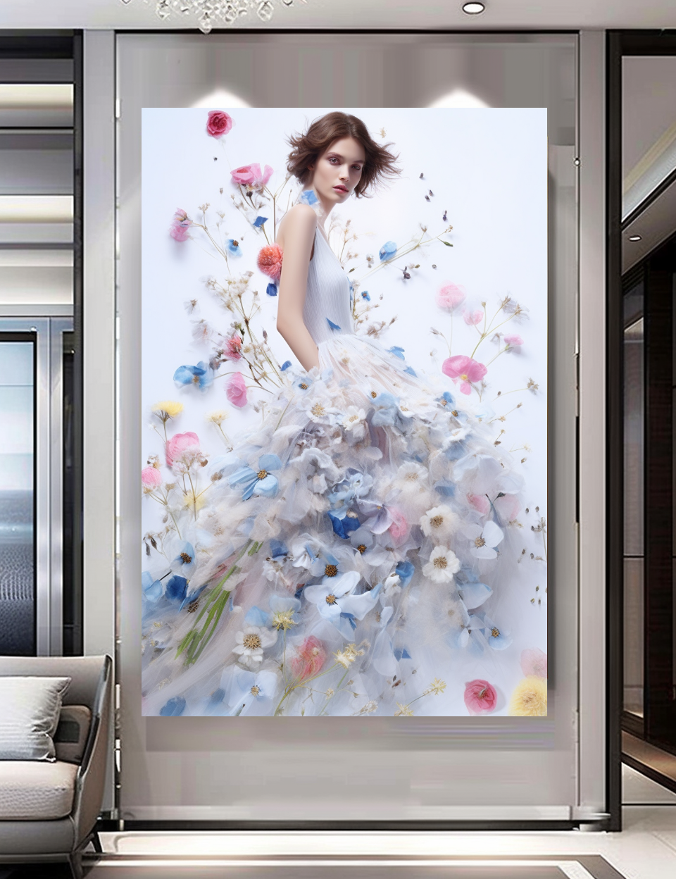Floral Elegance in Bloom - Floral Woman Canvas Art - Romantic Print on Canvas - Luxury Canvas Wall Art