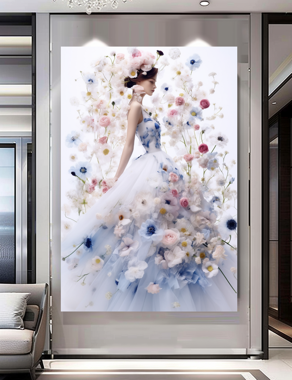 Floral Elegance in Bloom - Floral Woman Canvas Art - Romantic Print on Canvas - Luxury Canvas Wall Art