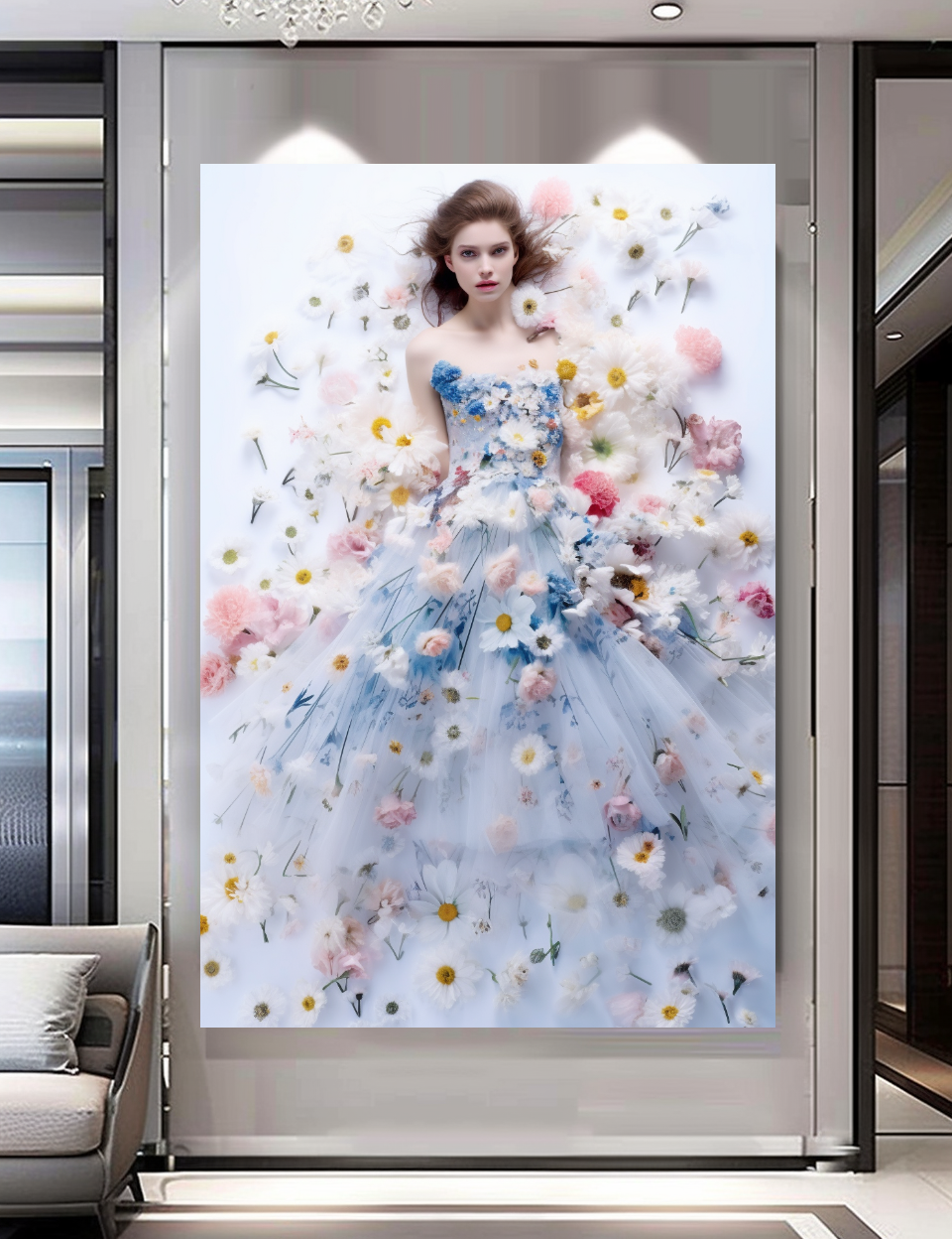 Floral Elegance in Bloom - Floral Woman Canvas Art - Romantic Print on Canvas - Luxury Canvas Wall Art
