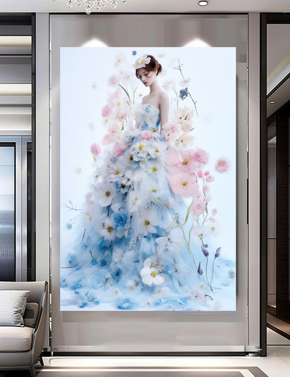 Floral Elegance in Bloom - Floral Woman Canvas Art - Romantic Print on Canvas - Luxury Canvas Wall Art