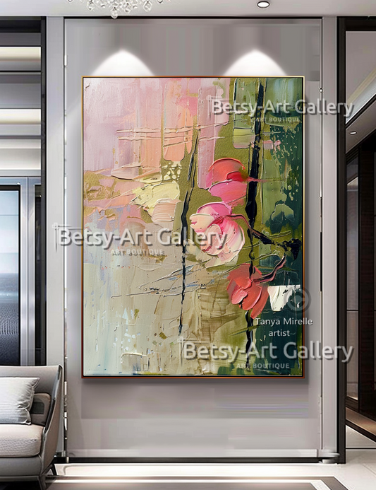 Pastel Floral Abstract Painting - Textured Impasto Wall Art #81