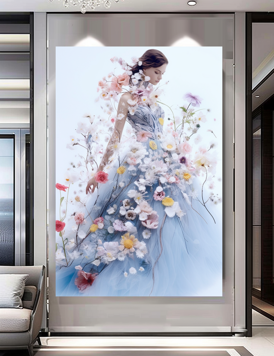 Floral Elegance in Bloom - Floral Woman Canvas Art - Romantic Print on Canvas - Luxury Canvas Wall Art