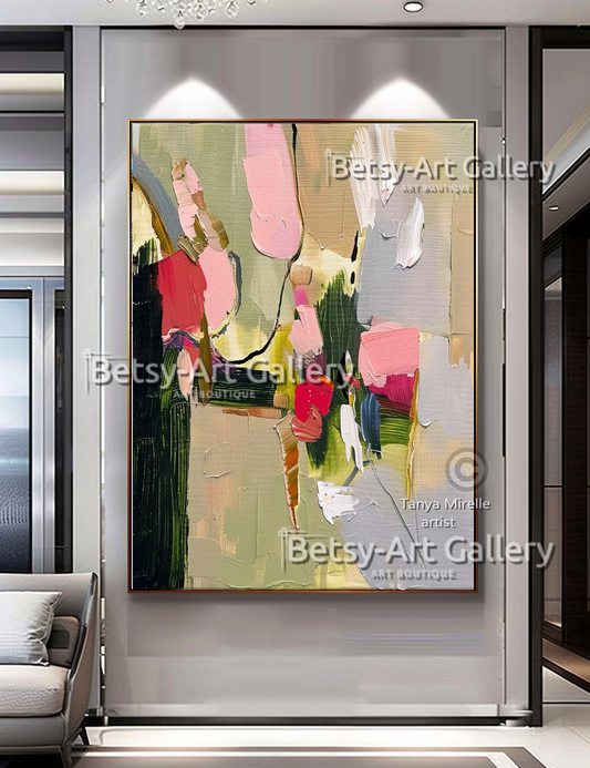 Pastel Floral Abstract Painting - Textured Impasto Wall Art #82