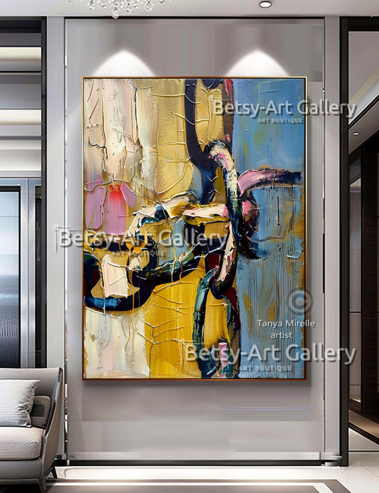 Abstract Chains Painting - Textured Impasto Wall Art #88