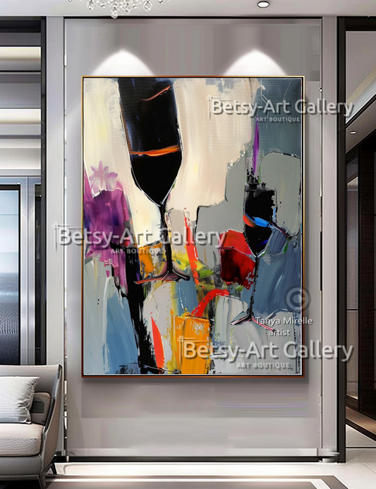 Crimson Pour – Abstract Wine Glass Composition - Textured Impasto Painting #101