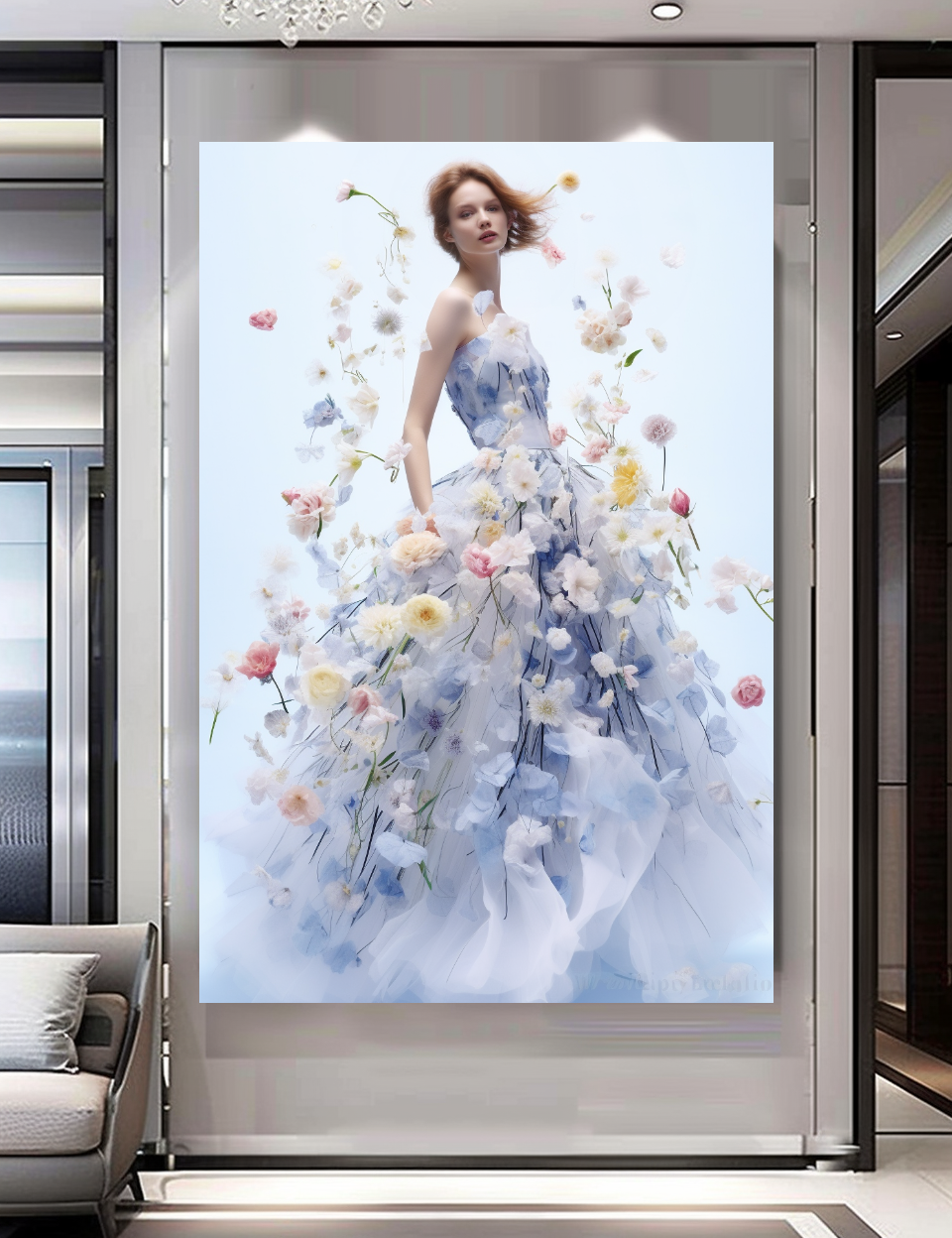 Floral Elegance in Bloom - Floral Woman Canvas Art - Romantic Print on Canvas - Luxury Canvas Wall Art