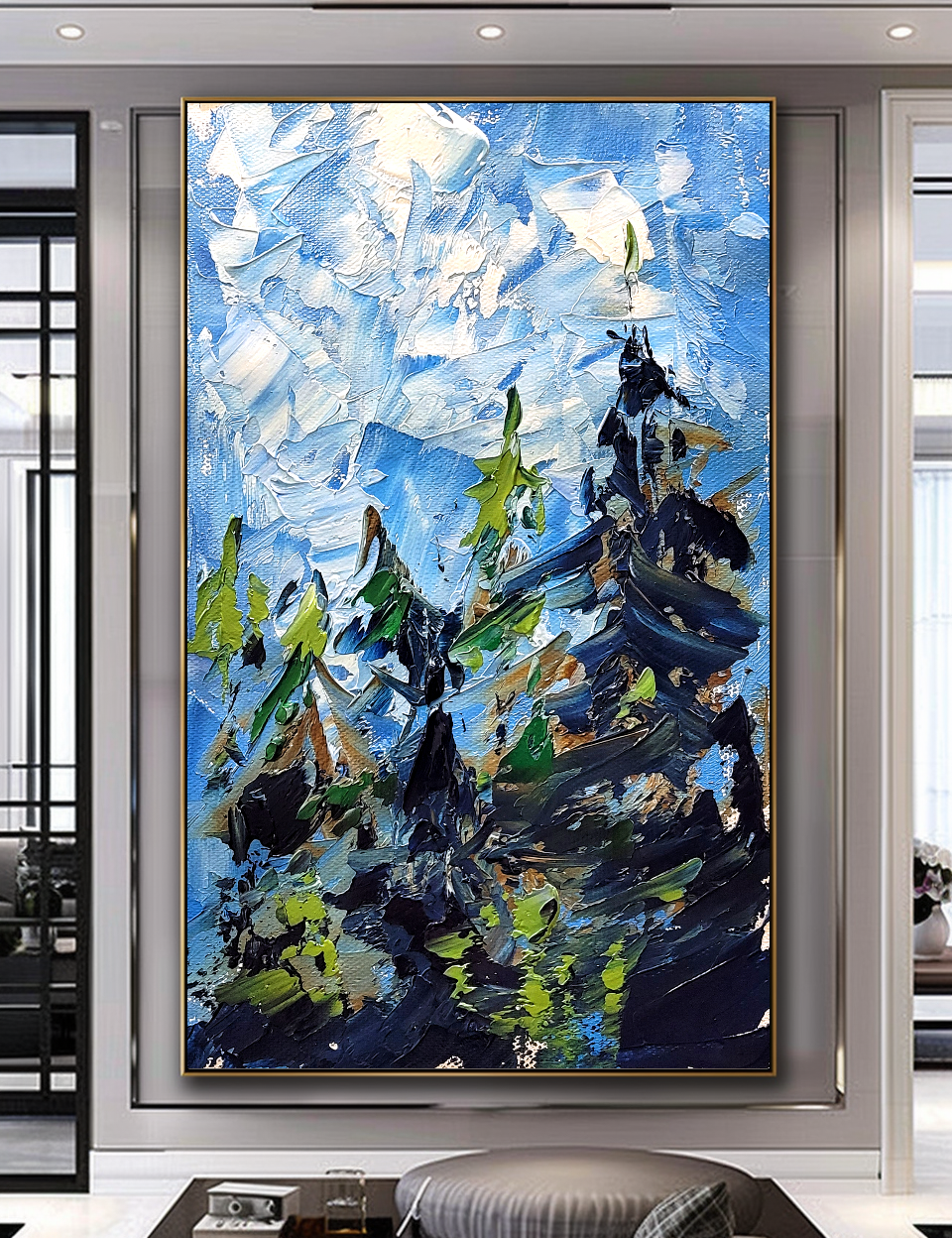 Modern Abstract Wall Art for living room, Blue Landscape Art, Impasto Oil Painting on Canvas