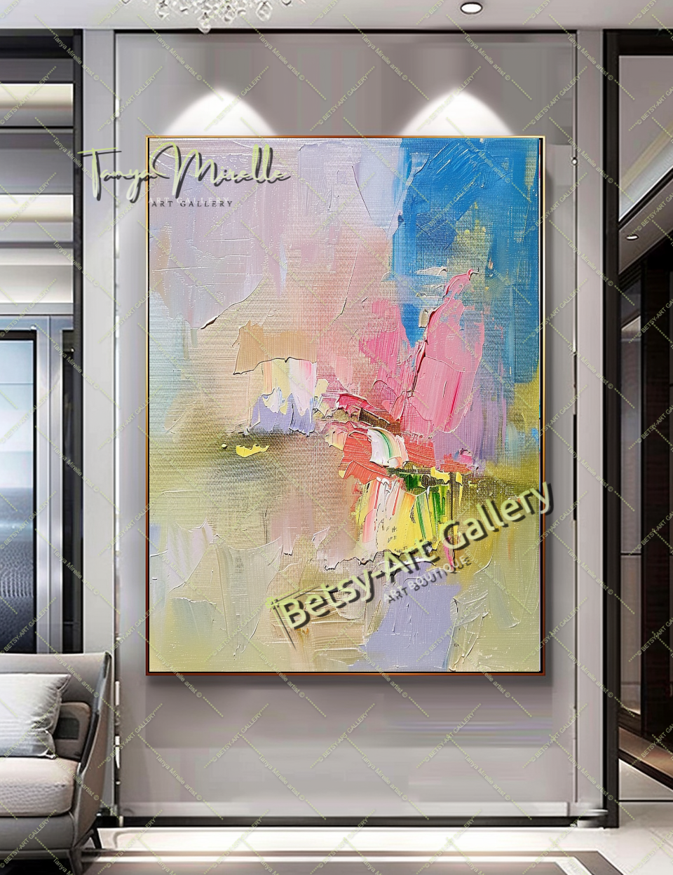 Soft Pastel Abstract Painting – Large Modern Wall Art #150