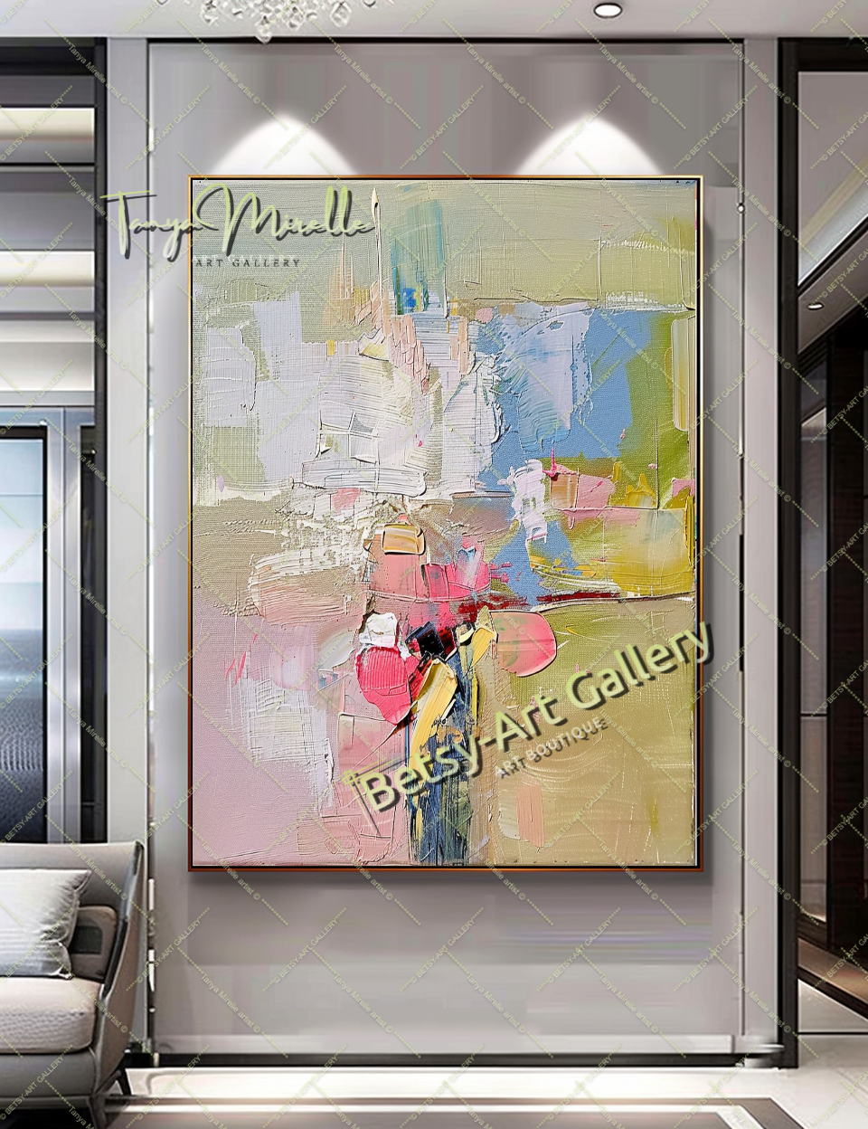Soft Pastel Abstract Painting – Large Modern Wall Art #150