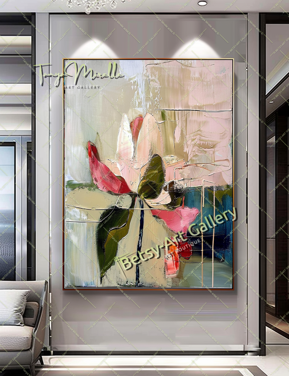 Lotus Abstract Painting – Modern Floral Wall Art #154