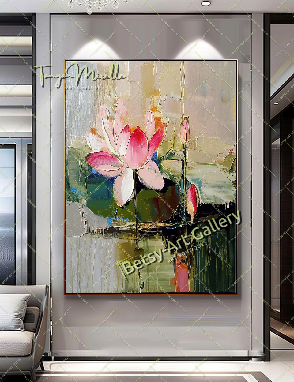 Lotus Abstract Painting – Modern Floral Wall Art #154