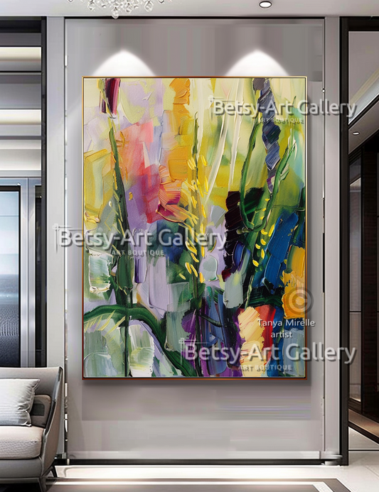 Vibrant Floral Impasto Oil Painting – Colorful Abstract Wall Art #112