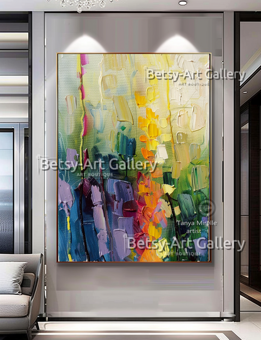 Vibrant Floral Impasto Oil Painting – Colorful Abstract Wall Art #113