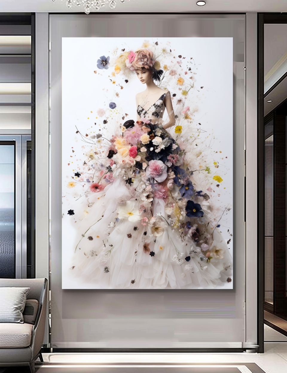 Fashion Perfume Floral Woman Wall Art on Canvas - Elegant Home Decor