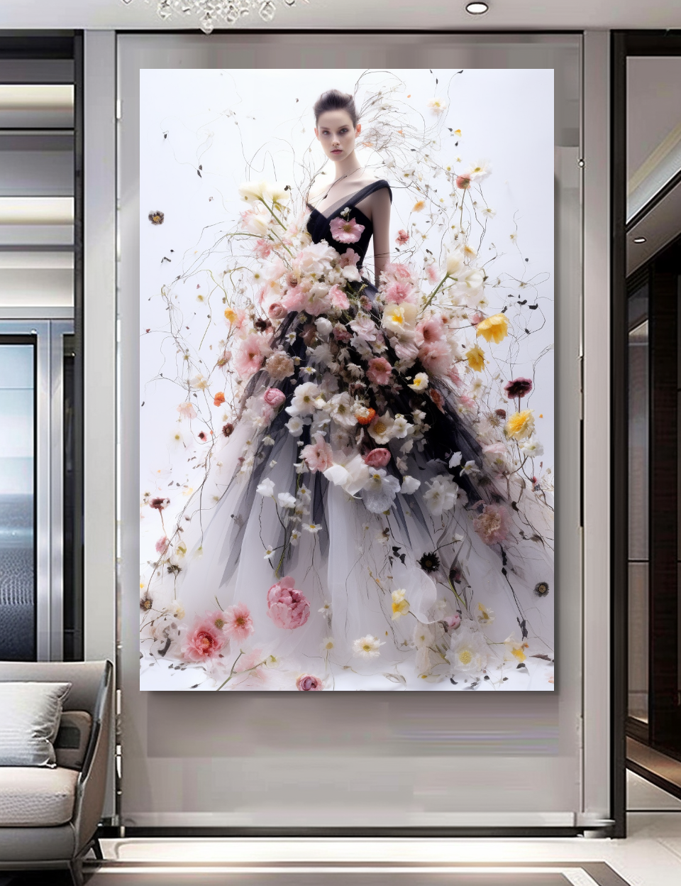 Fashion Perfume Floral Woman Wall Art on Canvas - Elegant Home Decor