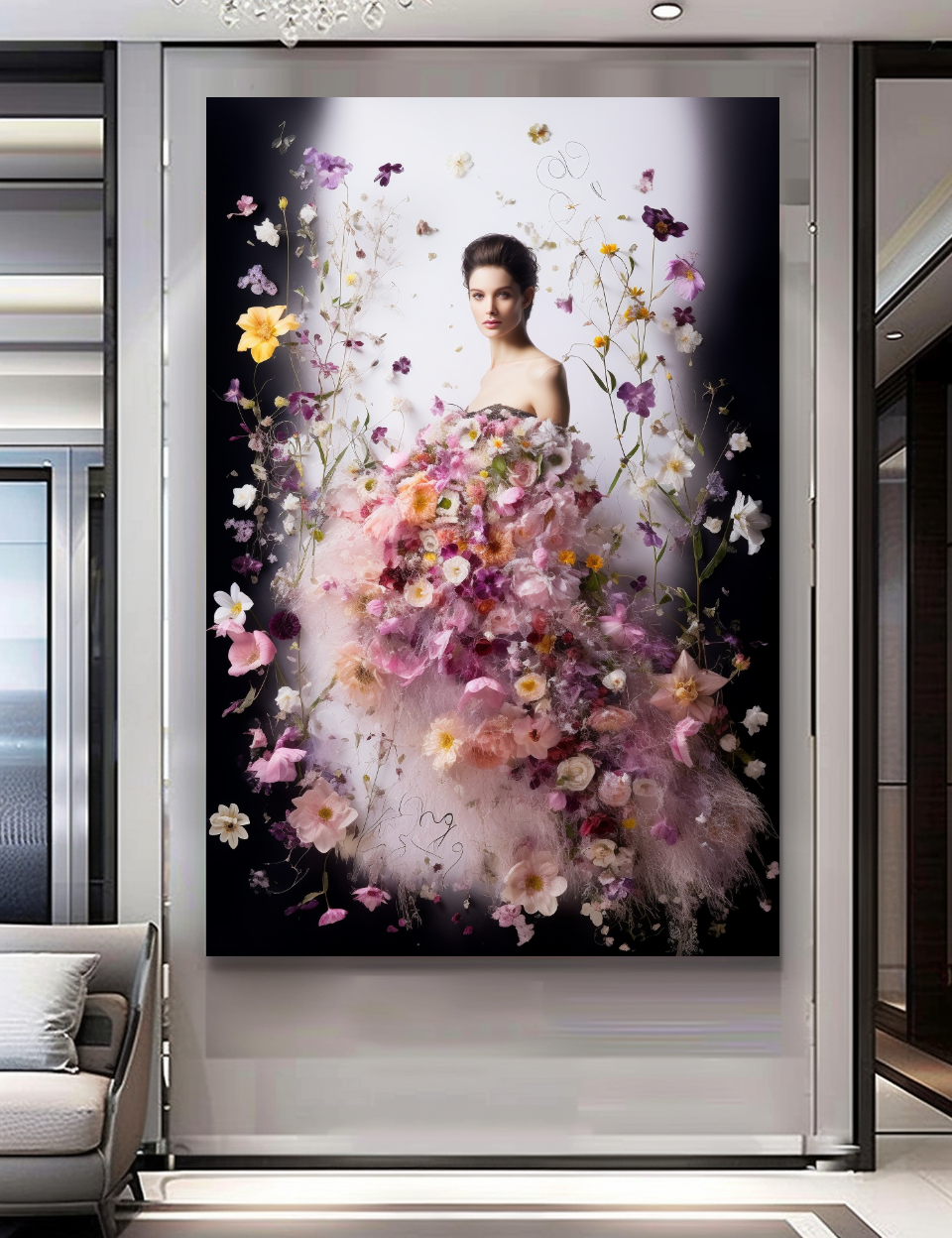 Fashion Artistic Floral Portrait - Perfume Floral Woman Art - Luxurious Canvas Wall Art Decor