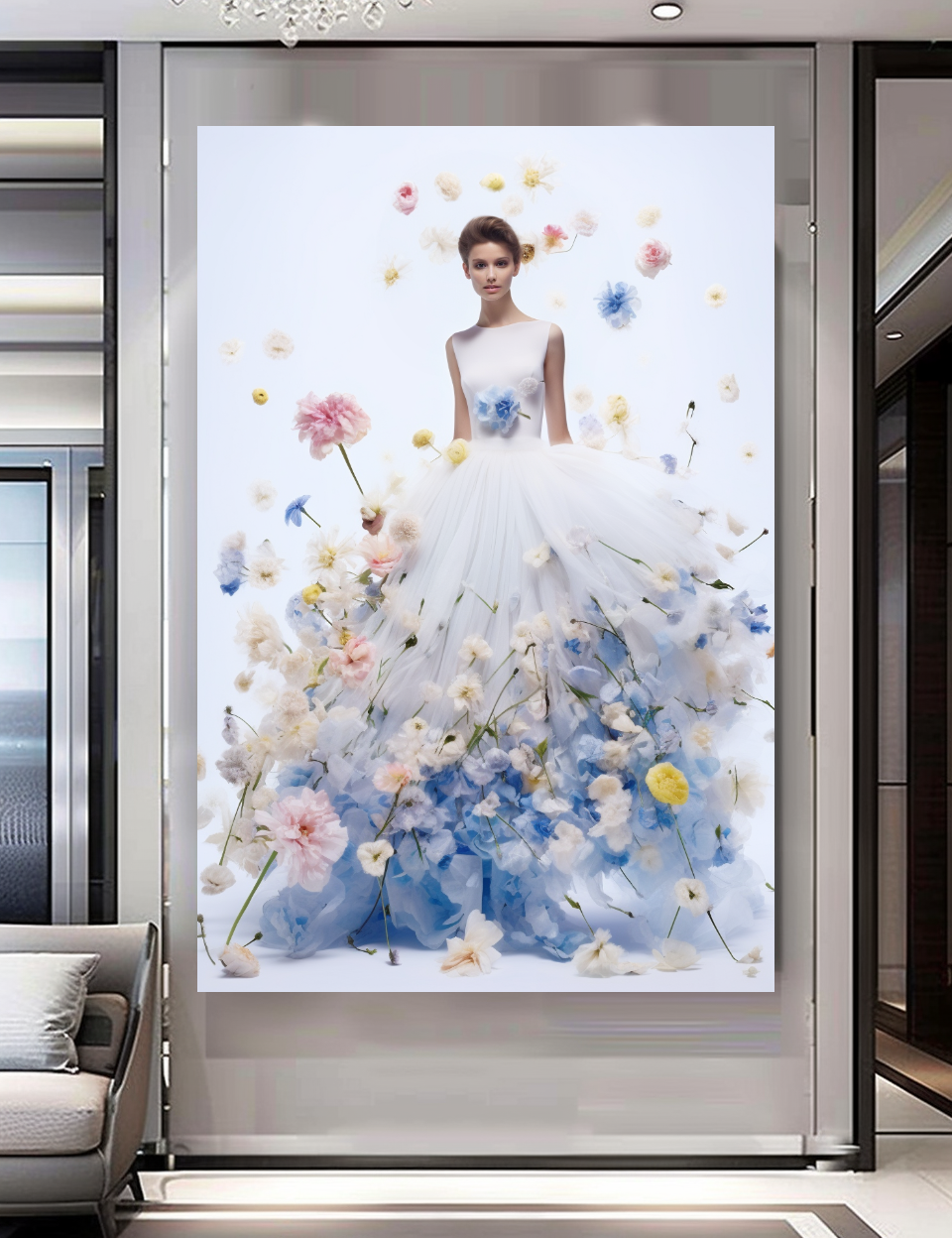 Floral Elegance in Bloom - Floral Woman Canvas Art - Romantic Print on Canvas - Luxury Canvas Wall Art