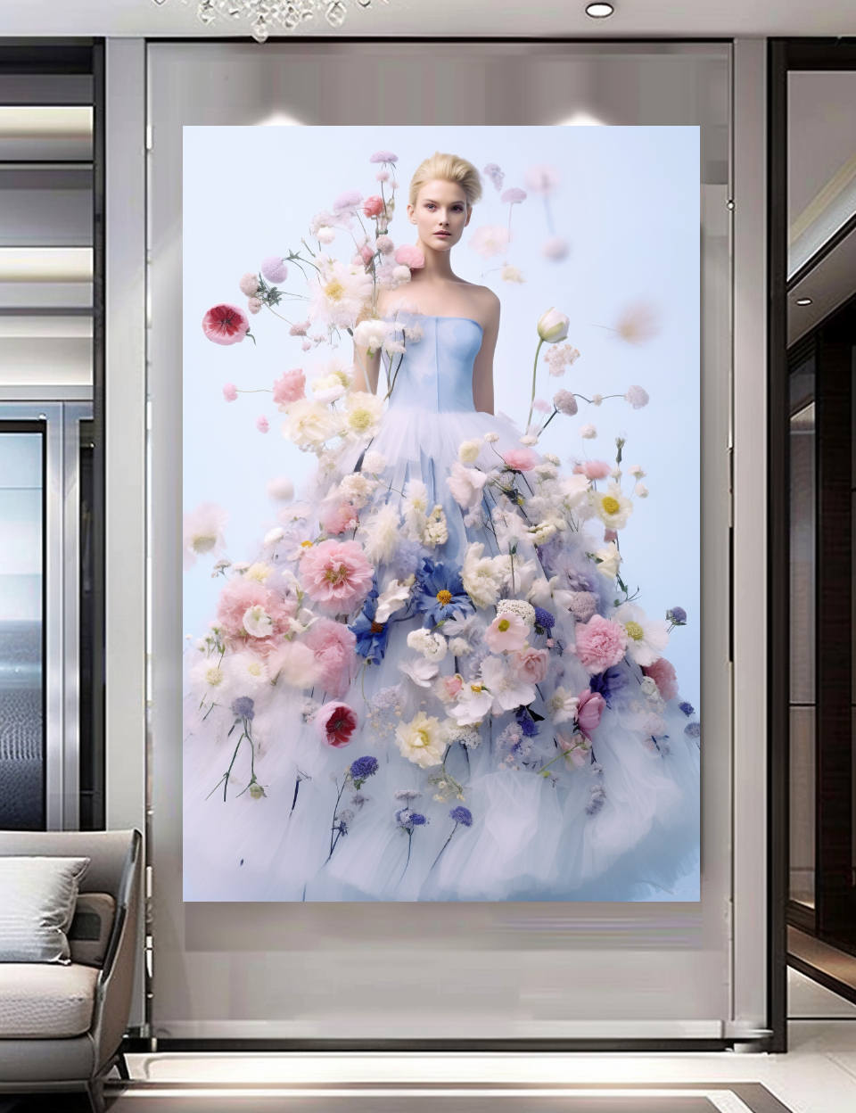 Floral Elegance in Bloom - Floral Woman Canvas Art - Romantic Print on Canvas - Luxury Canvas Wall Art