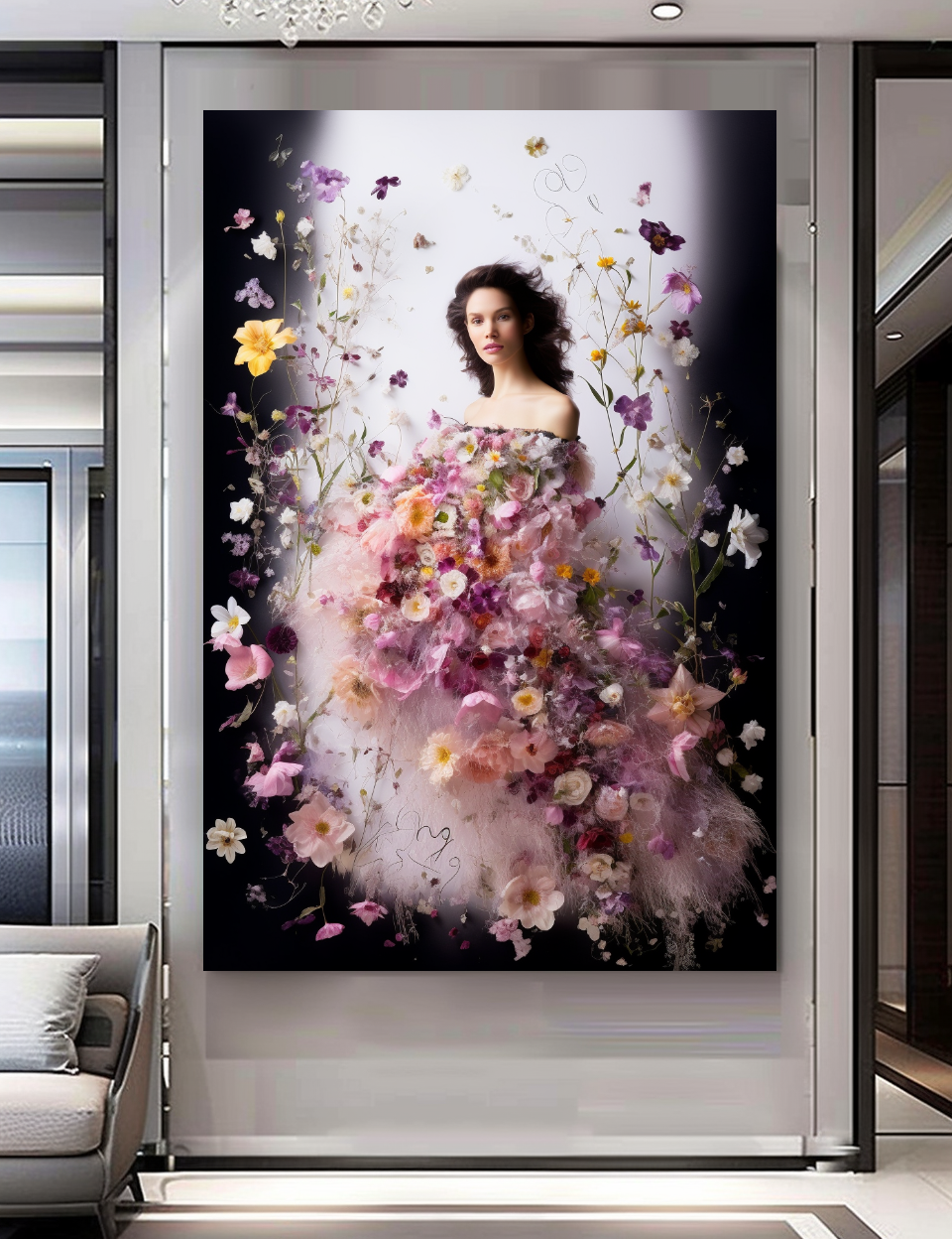 Fashion Artistic Floral Portrait - Perfume Floral Woman Art - Luxurious Canvas Wall Art Decor